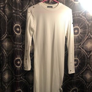 SIZE SMALL: White long sleeve/ slit thigh dress